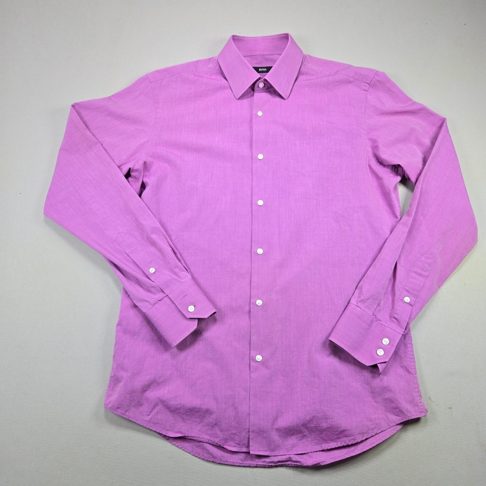 Hugo Boss Enzo Dress Shirt Regular Fit Textured Cotton Purple Mens 15.5 39